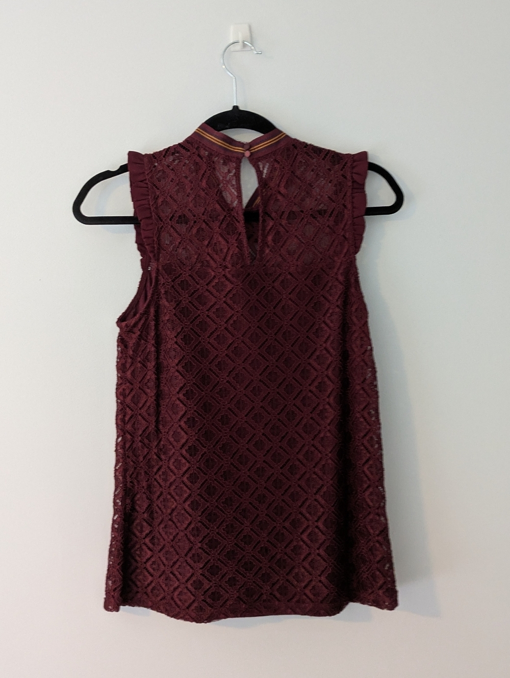 RW&CO. Burgundy Lace Sleeveless Top with Striped Bow - Picture 2 of 3